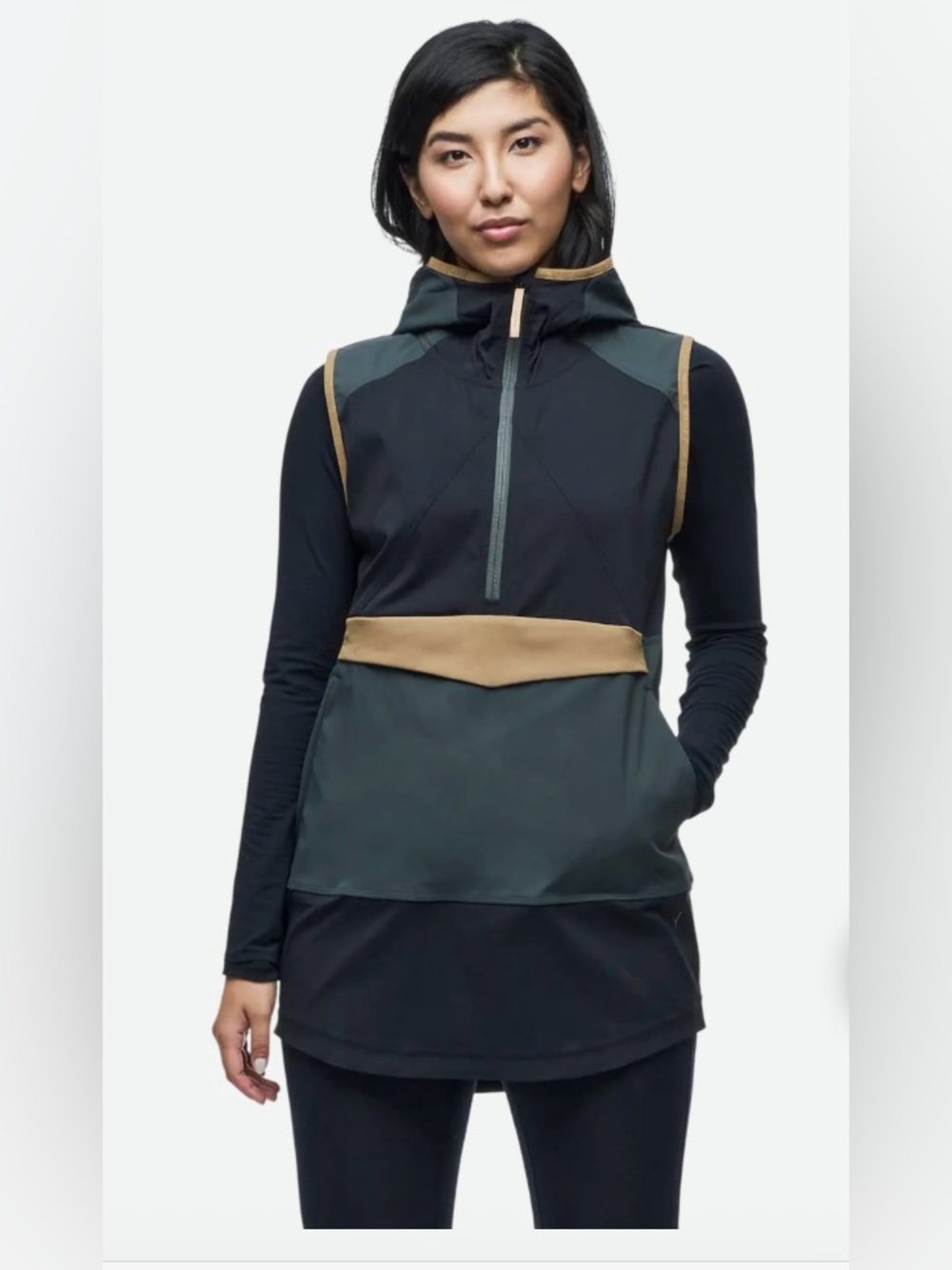 Indyeva Cangur Sleeveless Hooded Colorblock Tunic Vest